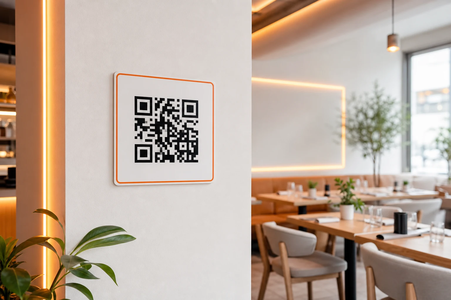 QR code poster on a restaurant wall
